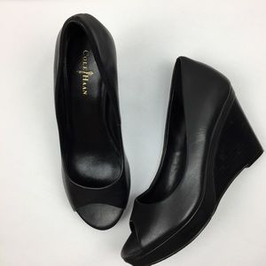 Cole Hanan Leather Wedge Peep Toe Shoes